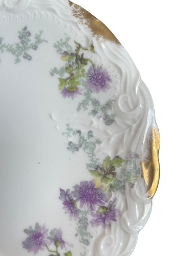 6 Antique C. Ahrenfeldt Limoges Dessert Plates Purple Daisies Ornate Gold 6.25”D - Picture 4 of 9