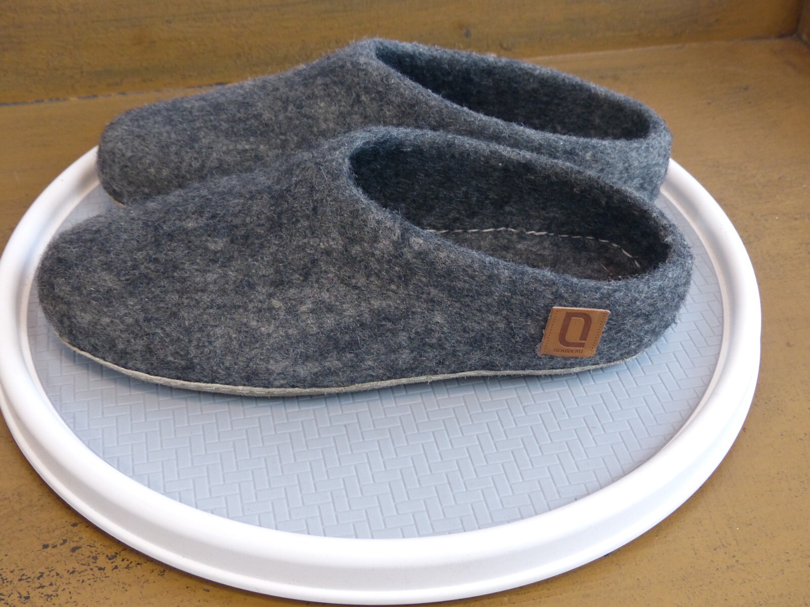 SAOLA NOUVEAU Scarpa slip on in lana blu grigio suola in pelle uomo XL (11 12)