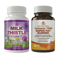 Milk Thistle Extract Liver Detox Supplements Turmeric Curcumin Fat Burner Pills