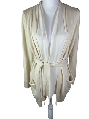 Arch4 Exclusive for Conservatory 100% Cashmere Belted Cardigan Cream Color Sz S