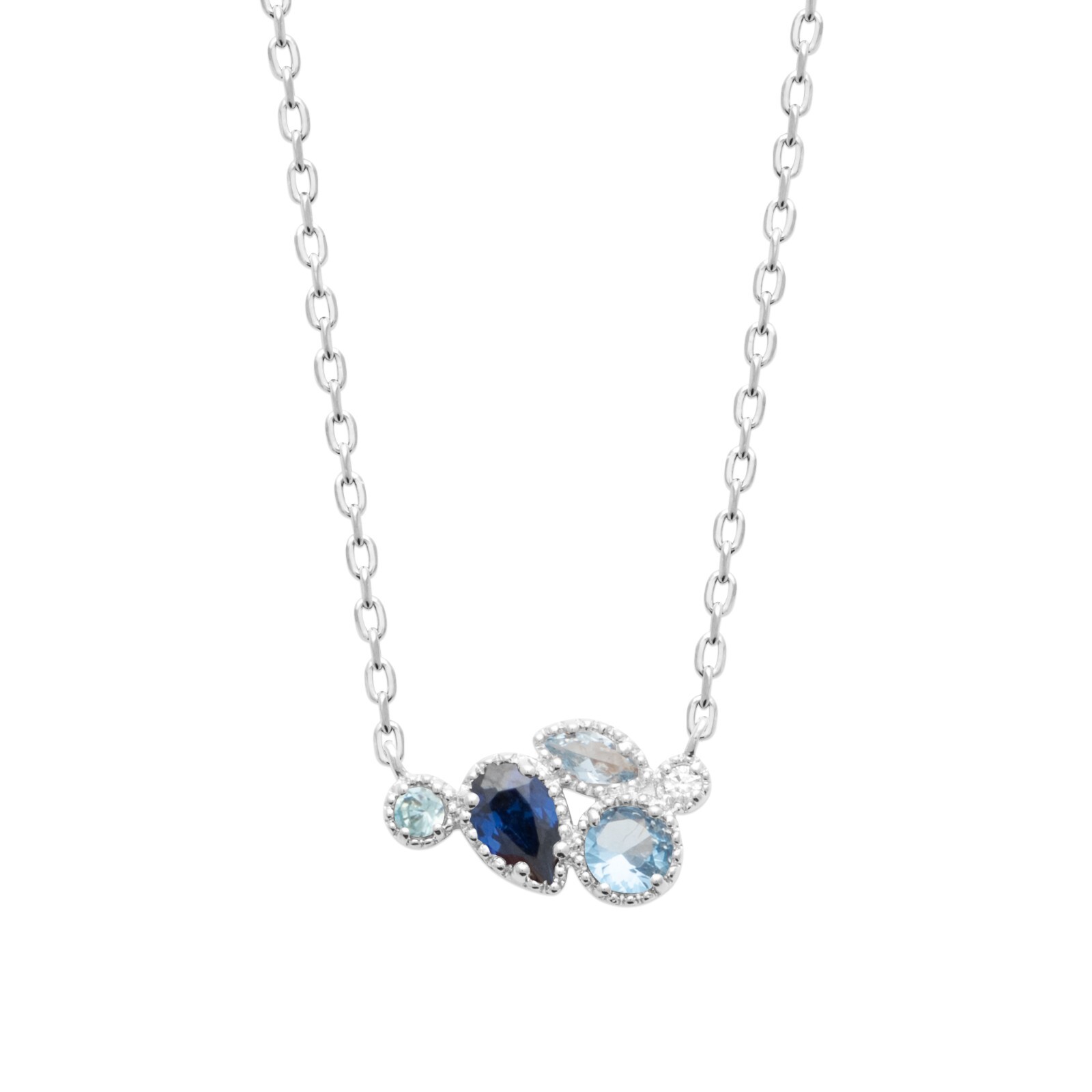 Collier Argent Rhodié Pendentif Zirconium Bleu pour Femme Élégante