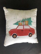 Christmas Throw Pillow Red Car With Tree On Top 15 Inch