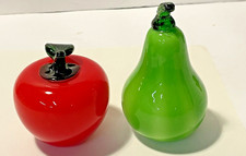 Lot Of 2 Vintage Murano Style Fruits Hand Blown ART Glass Decor PEAR  Apple