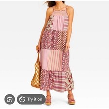 Universal threads small Patchwork boho coastal flowy maxi dress