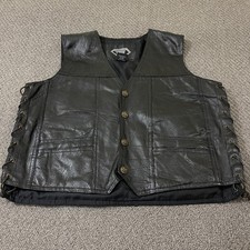 Diamond Plate Genuine Leather Biker Vest Size Large L Black Eagle Flag