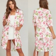Show Me Your Mumu Floral Print Kimono Robe Duster One Size White Pink Green