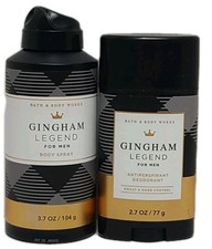 Bath  Body Works SET/2 GINGHAM LEGEND for Men BODY SPRAY  DEODORANT   Bergamot