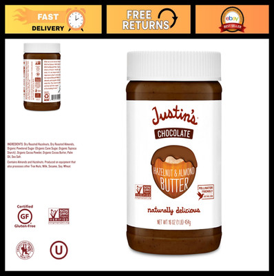 Organic Chocolate Hazelnut Almond Butter, No Stir, Gluten-Free, 16oz Jar (6 Pack