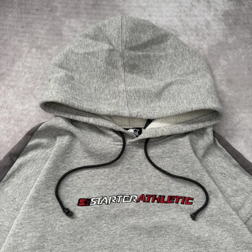 Vintage 00s Starter Hoodie Mens L Gray Embroidered Logo Stripe Skate Surf Y2K - Image 2 of 4