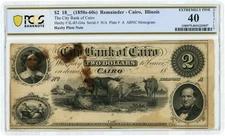 18XX $2 City Bank of Cairo IL PCGS XF40 Details - Haxby Plate Note IL85-G4a