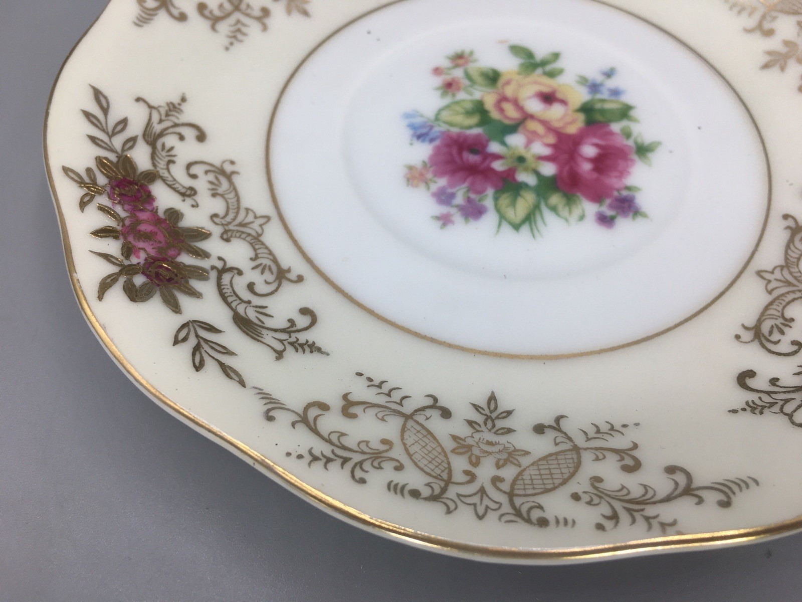 Del Mar Japan Pedestal Teacup & Saucer Hand Painted Raised 24k Gold Lusterware