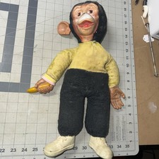 Vintage Mr Bim Zip Zippy Plush Monkey Banana Stuffed Animal Toy Rubber Face 15  
