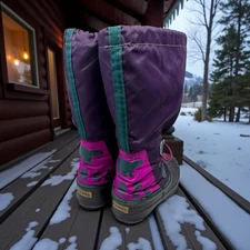 RaRE!🤯90s Sorel❄️ Freestyle Chunky Tall Snow Boots Felt Liner Canada Purple 7