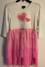 NWT Girls Medium Length Pink Heart Tulle Tutu Dress Size 10/12 New