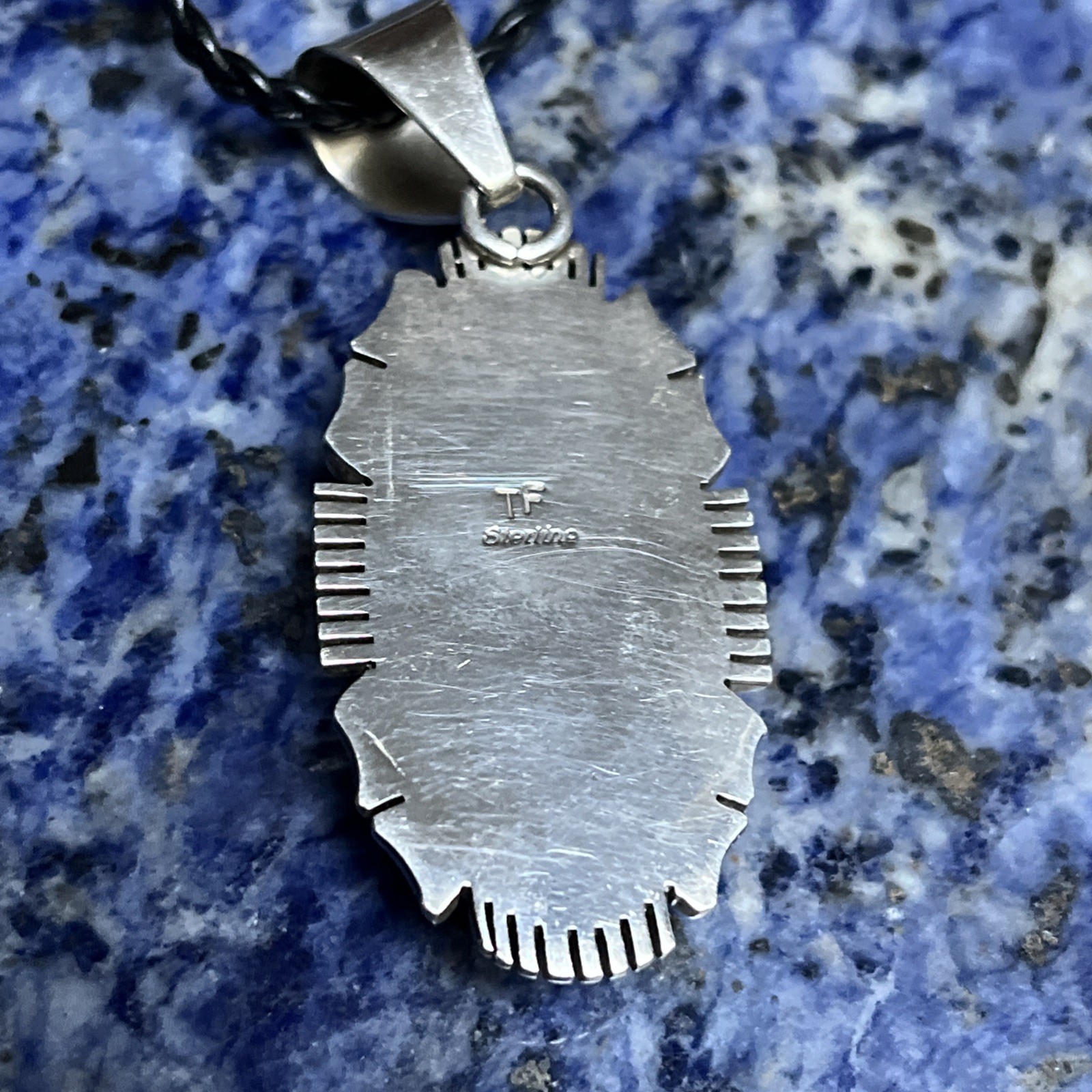 Native American Helper VTG Native American Sterling Cobblestone Inlay Pendant Signed TF 21.5g ...