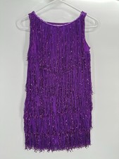 Weissman Dance Purple Fringe Unitard Sparky Flapper Costume Adult Size MA 8/10