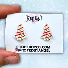Christmas Tree Cake Stud Earrings 3D Printed Sterling Silver Jewelry