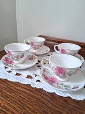 Grace's Teaware Set of 4 Floral Cups and Saucers Coffee or Tea, 8 Peice Total
