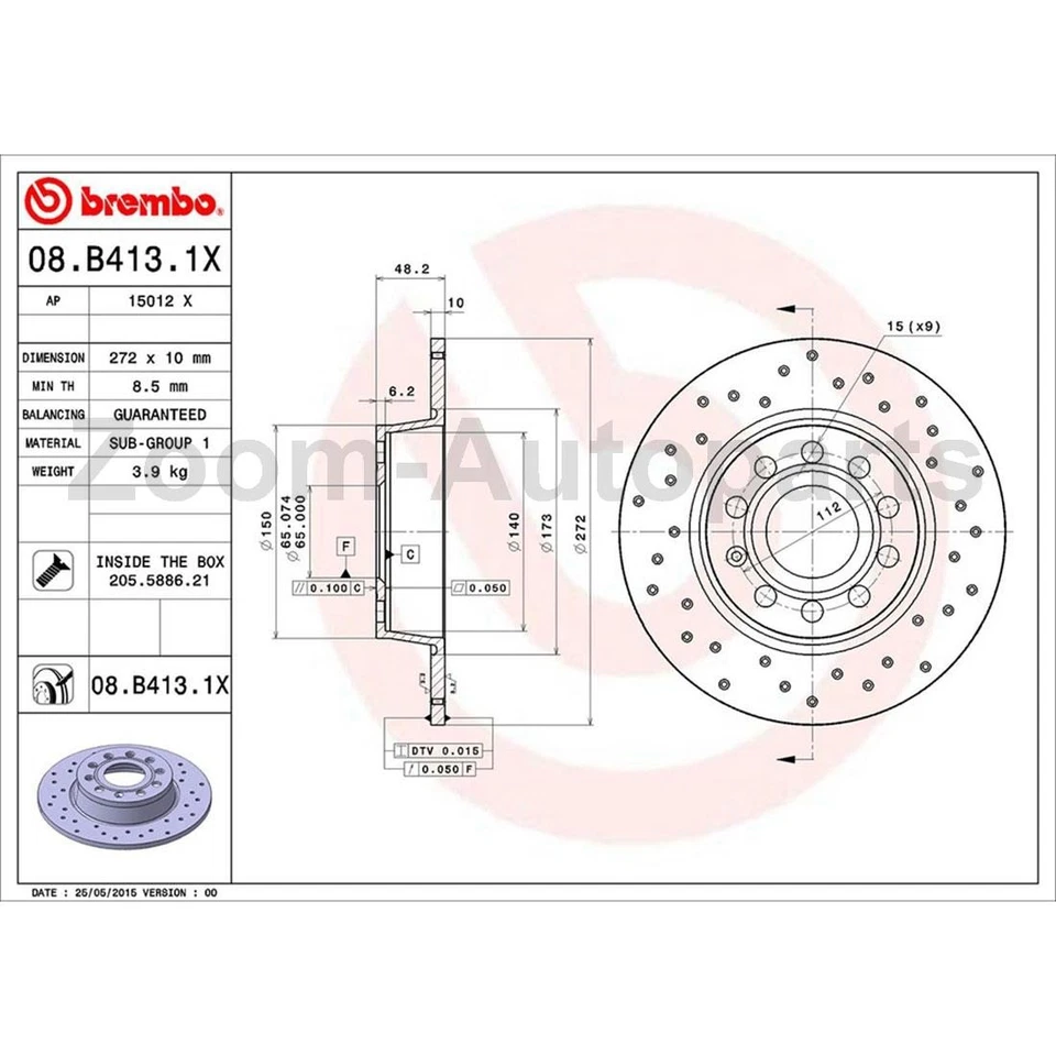 Rotores de freno ranurados perforados traseros Brembo OE para Volkswagen Eos 2010 Foto 2 de 4