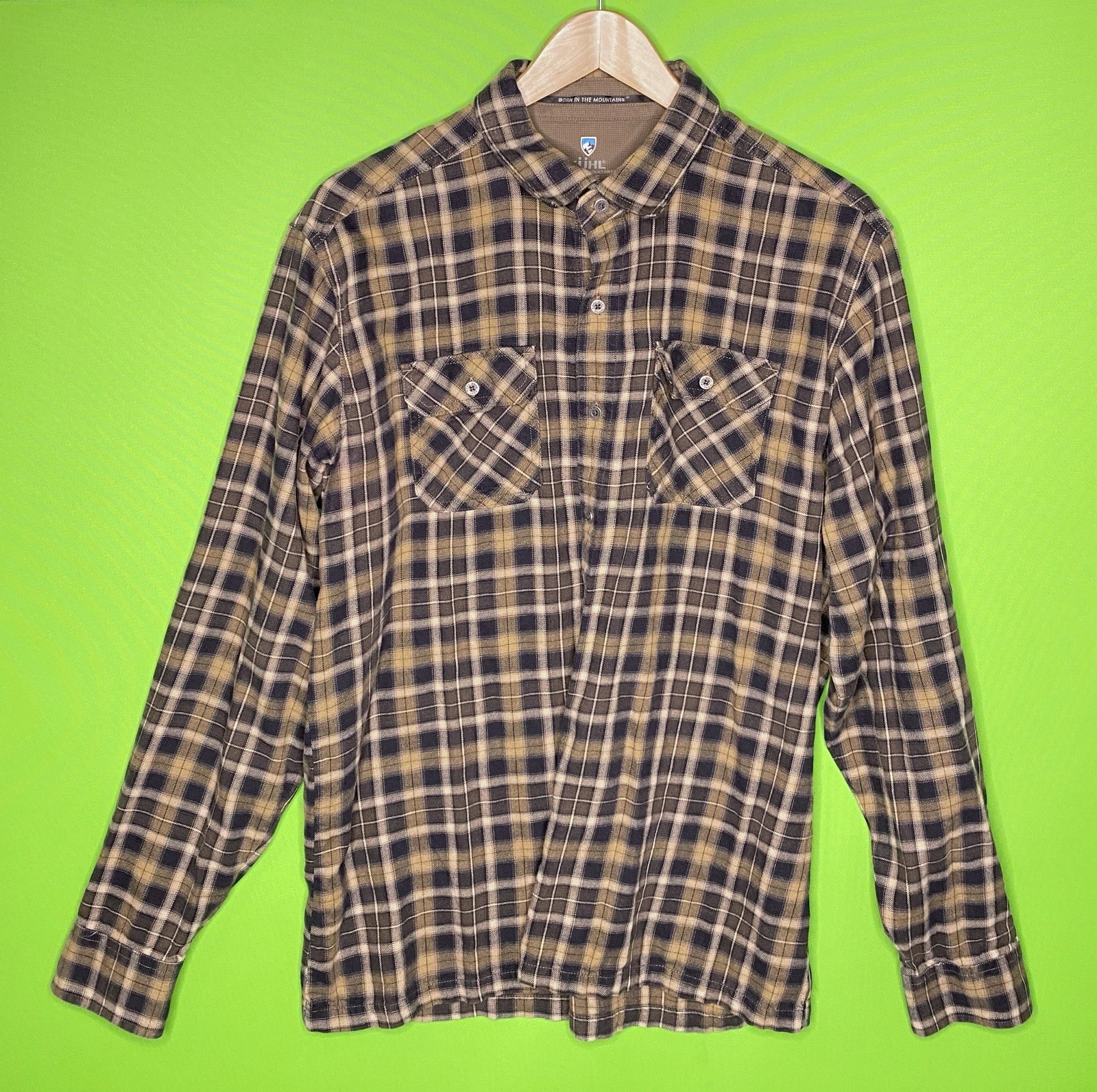 Kuhl Men’s Large Brown Plaid Flannel Button Long Sleeve Outdoor