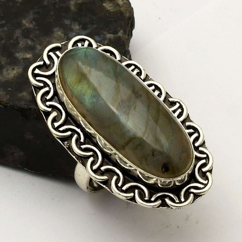 Labradorite Gemstone Ethnic Ring Jewelry Wedding Gift US Size-8.25 AR 51638