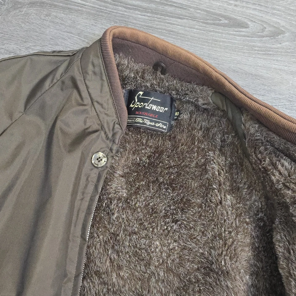 Chaqueta de Colección Sears Sportswear Años 70 Scovill Cremallera Piel Sintética Marrón Vinilo Para Hombre Grande 40 Foto 2 de 4