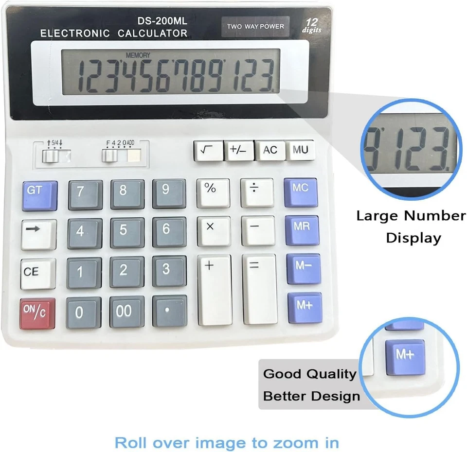 12 Digit Display, Dual Power Basic Calculator Desktop, Big Button for Office, Bu - Image 4 of 4