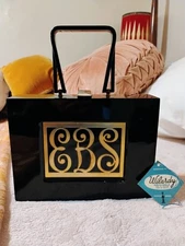 Wilardy Originals Stylish Monogramed Black Lucite Purse MCM 1950s w/ OriginalTag