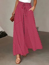 Women Palazzo Trousers Elastic Waist Wide Leg Loose Culotte Pants Plain Hot Sale