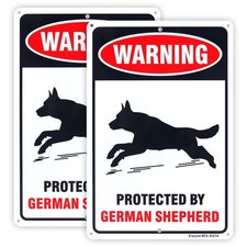 2 Pack Protected by German Shepherd Sign Beware of Dog 12'' x 8'', Black.