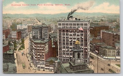 Detroit Mich. Business Centre Ford Building Souvo-Chrome Postcard c1910s