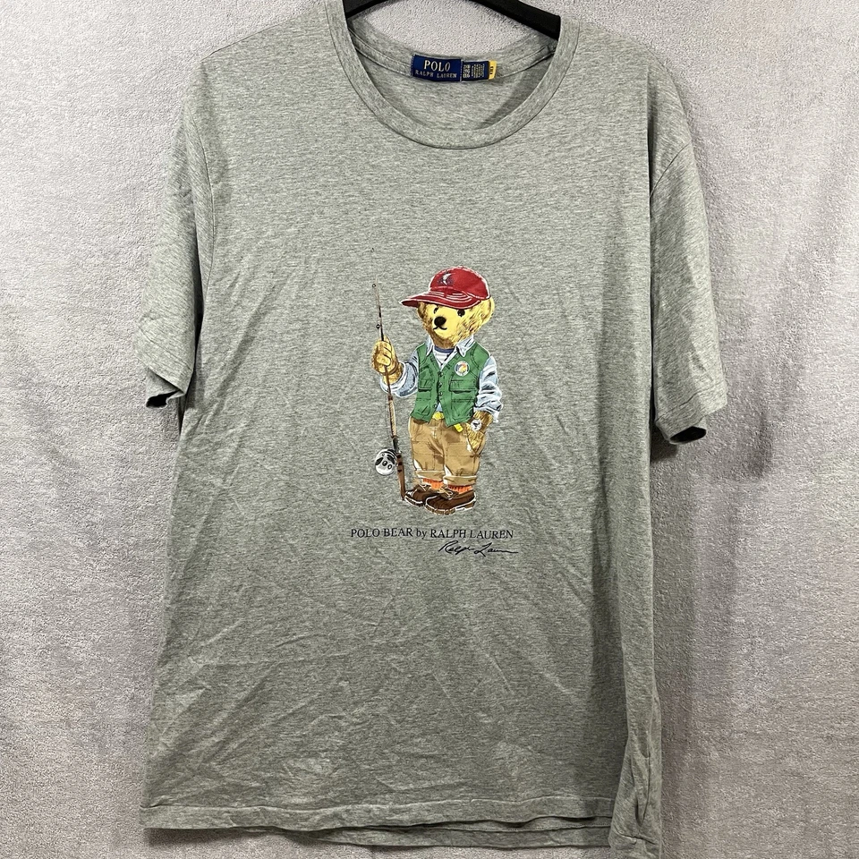 Polo Ralph Lauren Polo Bear T-Shirt Size 2XB Gray Fisherman Outdoors Sports Tee - Image 2 of 4