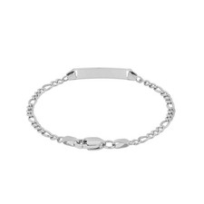 14k White Gold Figaro Chain Fancy Childrens ID Bracelet 3.30 mm