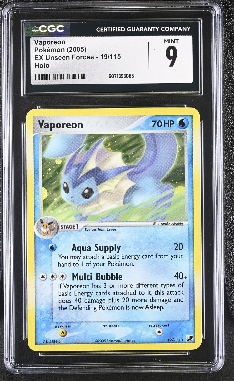 CGC 9 MINT Vaporeon 2005 EX Unseen Forces 19/115 Holo Pokemon Card