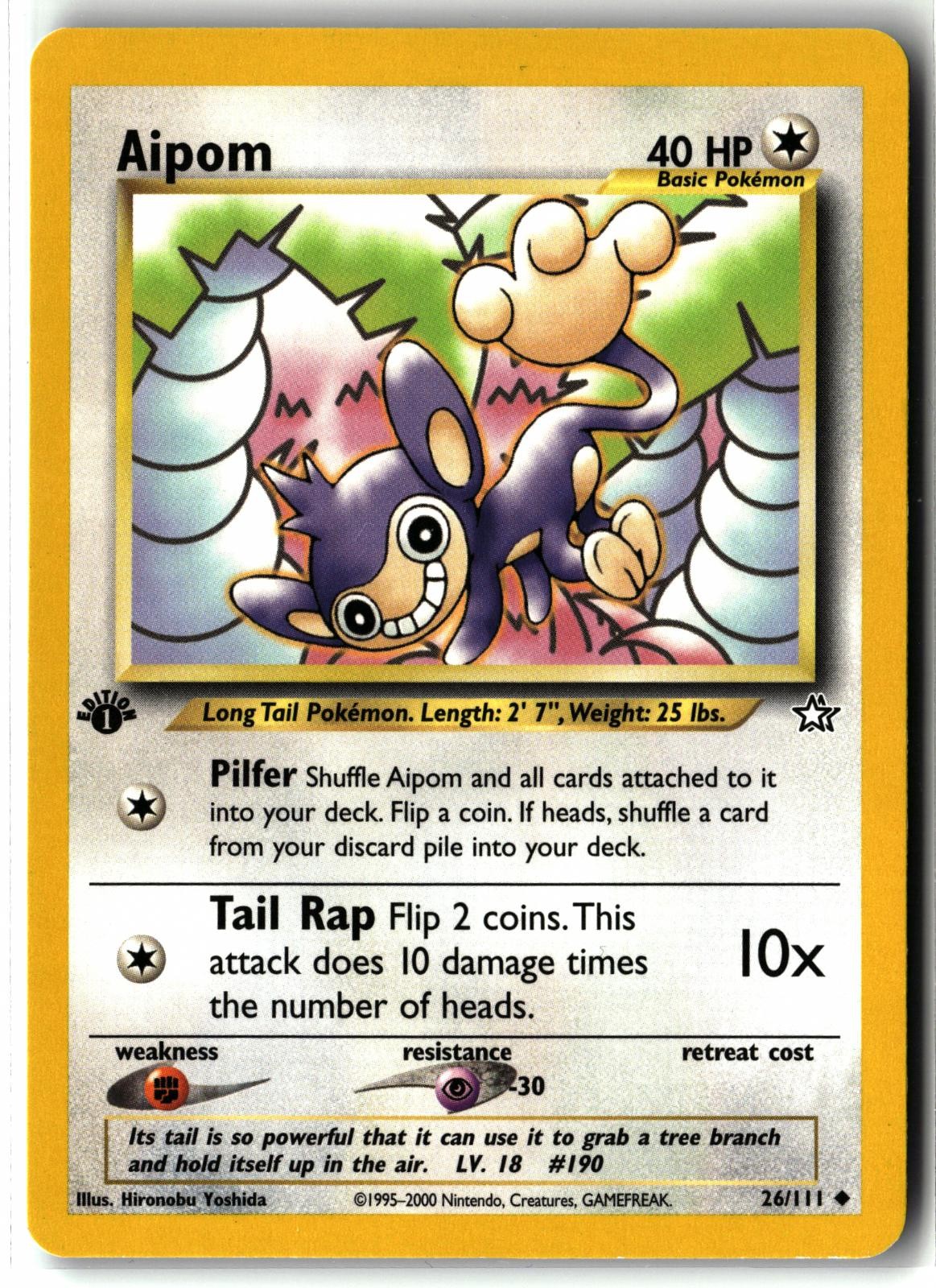 2000 Aipom ⭐️ 26/111 1st Edition Uncommon Neo Genesis Pokemon NM/LP