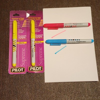 Vtg Pilot Spotliter Supreme fluorescent highlighter 2 Yellow NIB + 2 Used, Blue 