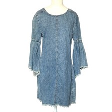 Free People Reckless Life Denim Dress Bell Sleeves Womens Size 4