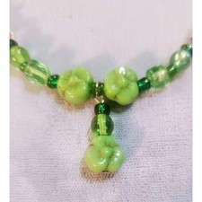 Green Bead Necklace Earrings Set Spring Flower Glass Beads Floral Cottage Core