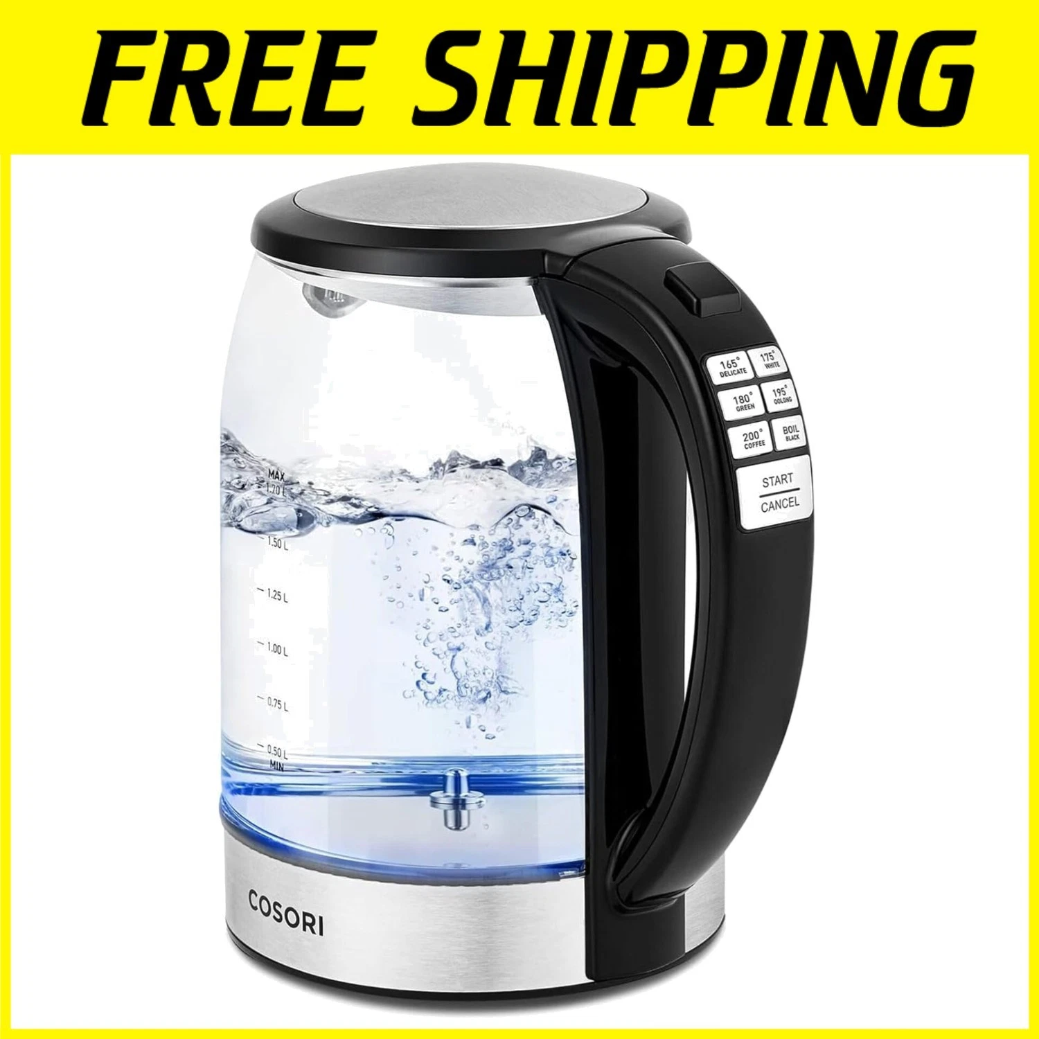 1.7L Electric Tea Kettle, Hot Water Boiler, Black, BPA Free Free USA Shipping