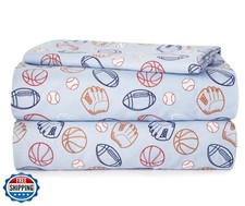 Heritage Kids 3-Piece Twin Bedding Set,Sports Print in Blue, Incl