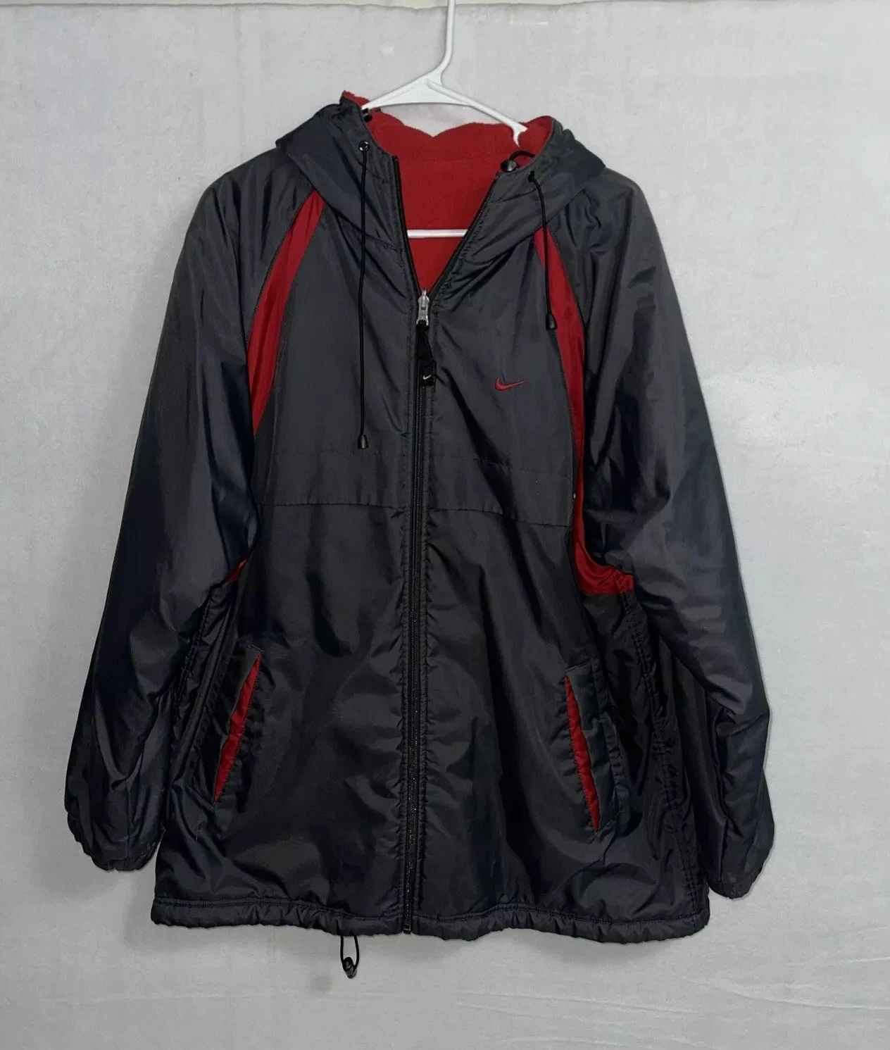 Nike Winter Jacket Men’s Medium Gray Red Lined Vintage Nike Swoosh Casual