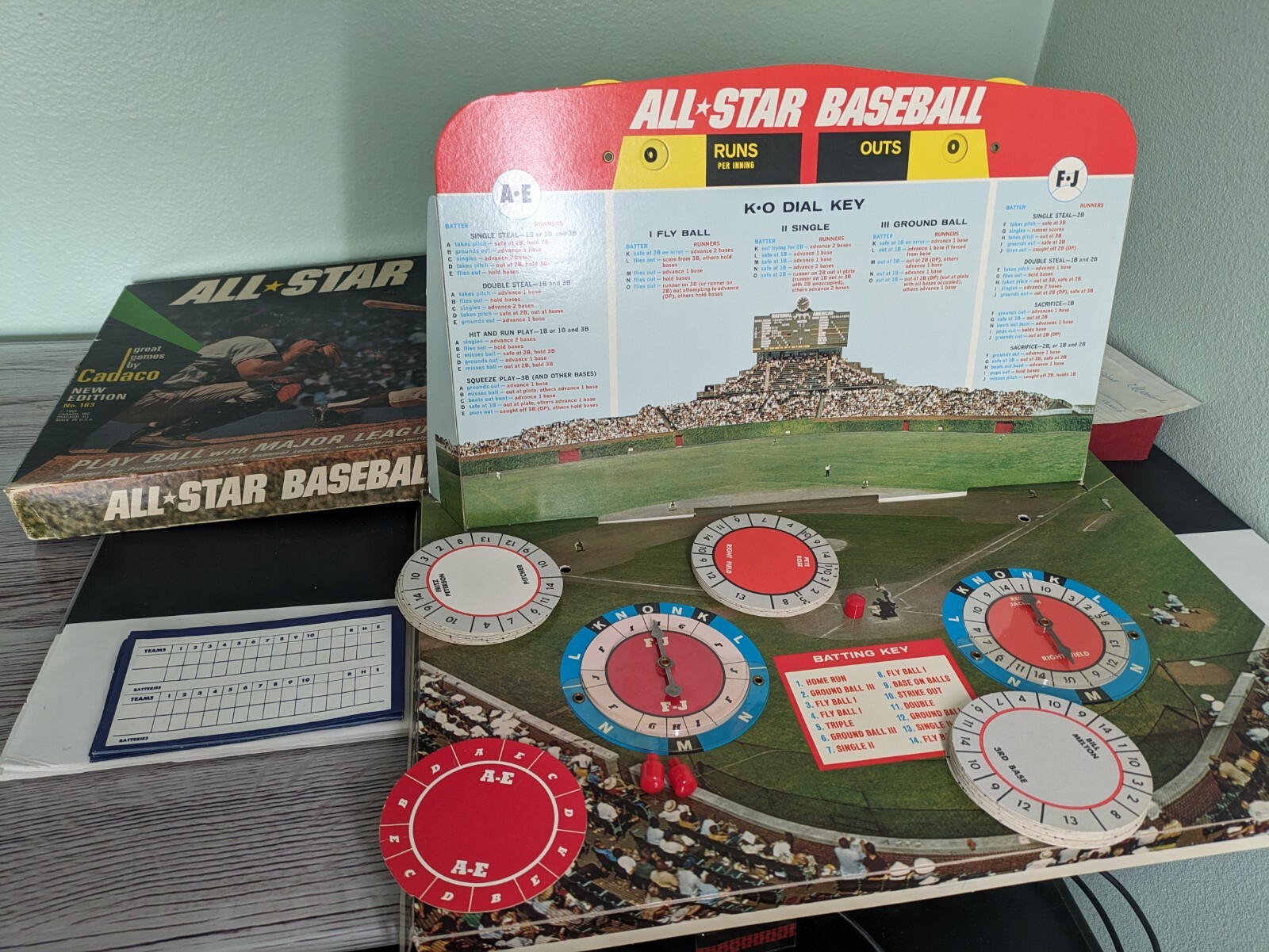 1968 All Star Baseball Board Game Cadaco 62 Discs With 3 Pegs Vintage ...