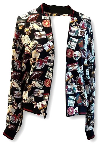 Ali Miles Womens Bomber Jacket, Size 10, World Travel Stamps, Full Zip, Pockets - Picture 8 of 9