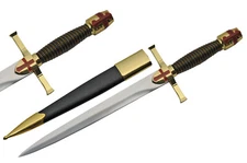 Fixed Blade Knife | 15.5" Overall Gold Crusader Dagger Knights Templar 211474