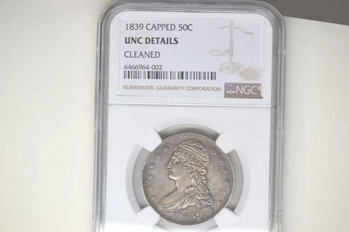1839 Capped Bust Half Dollar- NGC UNC Details.  Cleaned.  Lovely Toning.