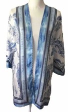 Chico  s Paisley Joy 3/4 Sleeve Blue Jacket Open Front Size S/M