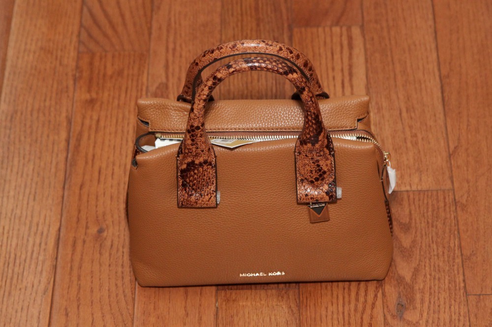 NWT Michael Kors Rollins Small Python-Embossed Satchel Handbag