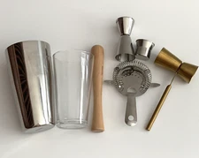 Houdini 7-piece Bar Tool Set, Includes Jigger, Muddler, Cocktail Shaker & Others