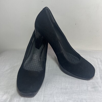 Footglove schwarze Wildleder Pumps großer Absatz Größe 3 1/2 Plateausohle