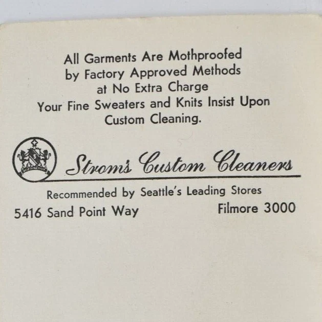 1957 Strom's Custom Cleaners 5416 Sand Point Way Seattle Washington Blotter - Image 2 of 4